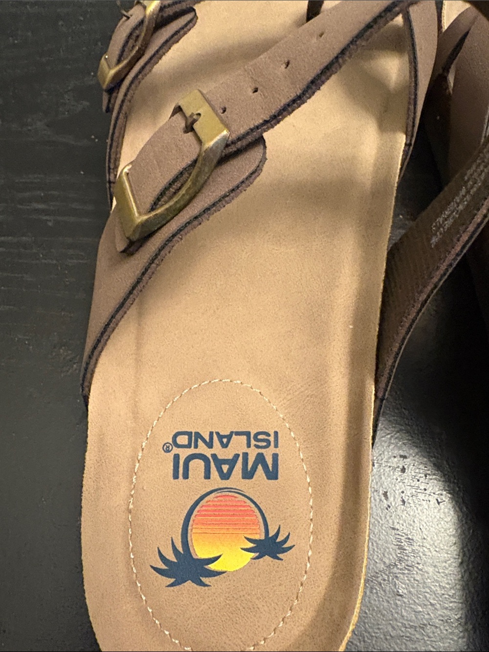 Maui Island Women's Brown Double-Buckle Slide Sandals - Picture 2 of 5